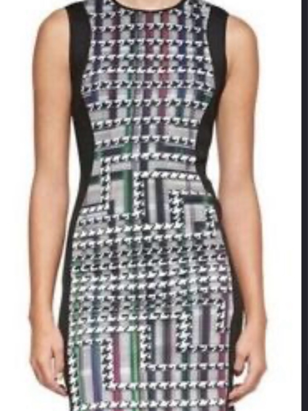 Clover Canyon Black-Panel Multicolor Houndstooth Print Sheath Dress